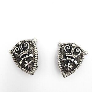 Vintage BSK Clip Earrings Collegecore Prepschool 80s Knight Shield Crest Silver